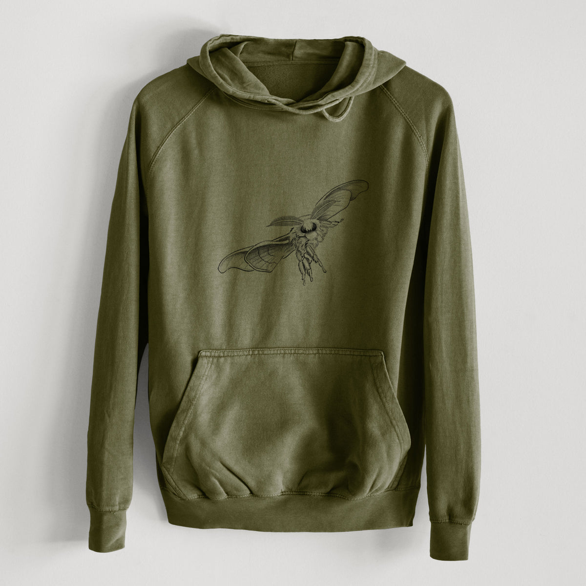 Domestic Silk Moth - Bombyx mori  - Mid-Weight Unisex Vintage 100% Cotton Hoodie