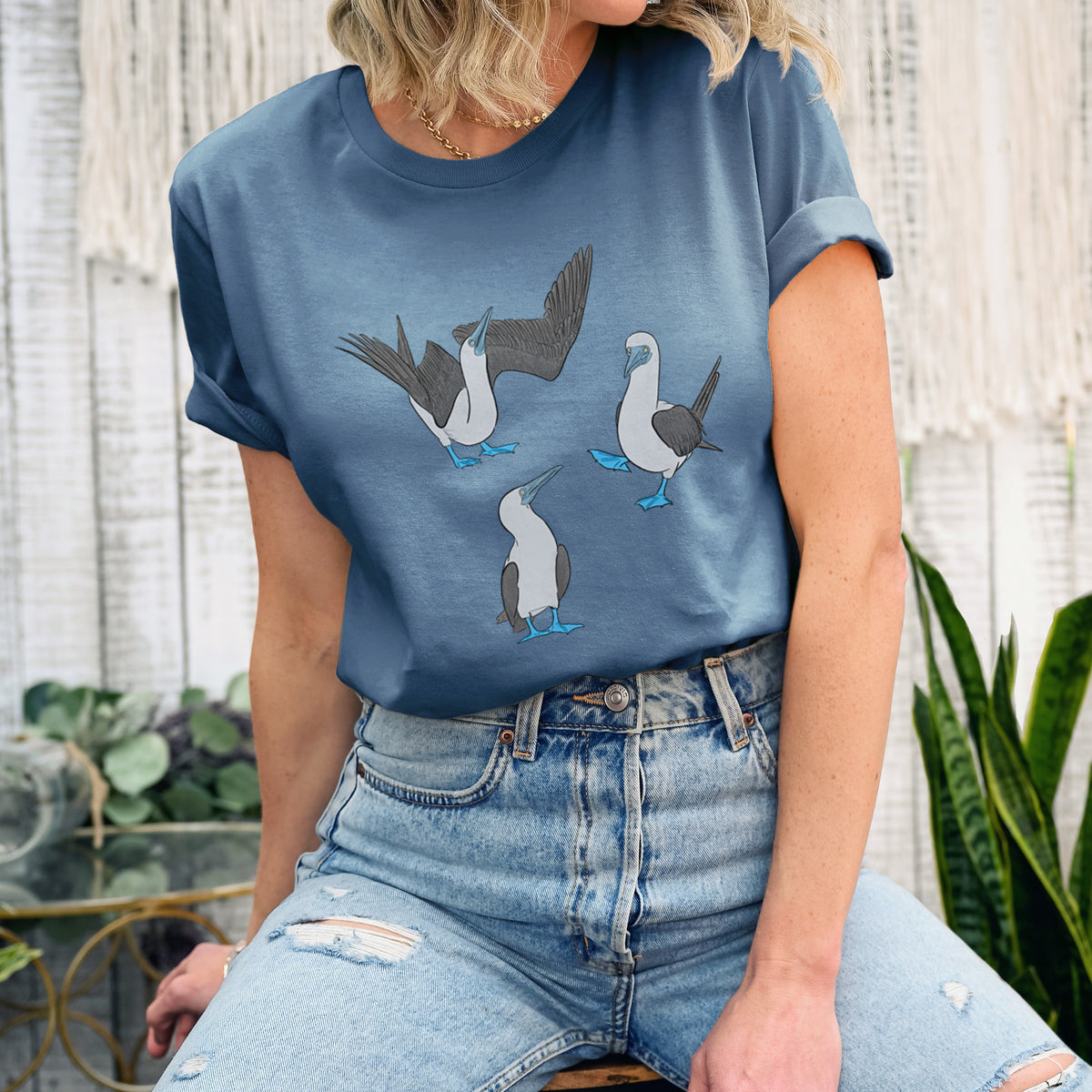 Blue-footed Booby Trio - Sula nebouxii - Lightweight 100% Cotton Unisex Crewneck