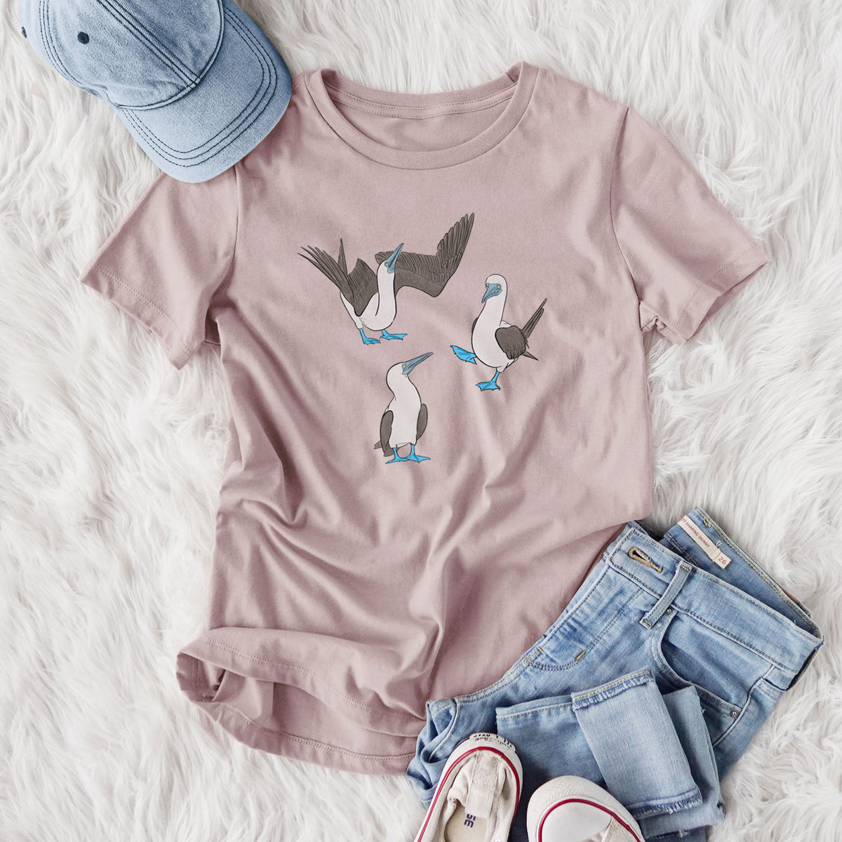 Blue-footed Booby Trio - Sula nebouxii - Women's Lightweight Relaxed Fit 100% Cotton Crewneck