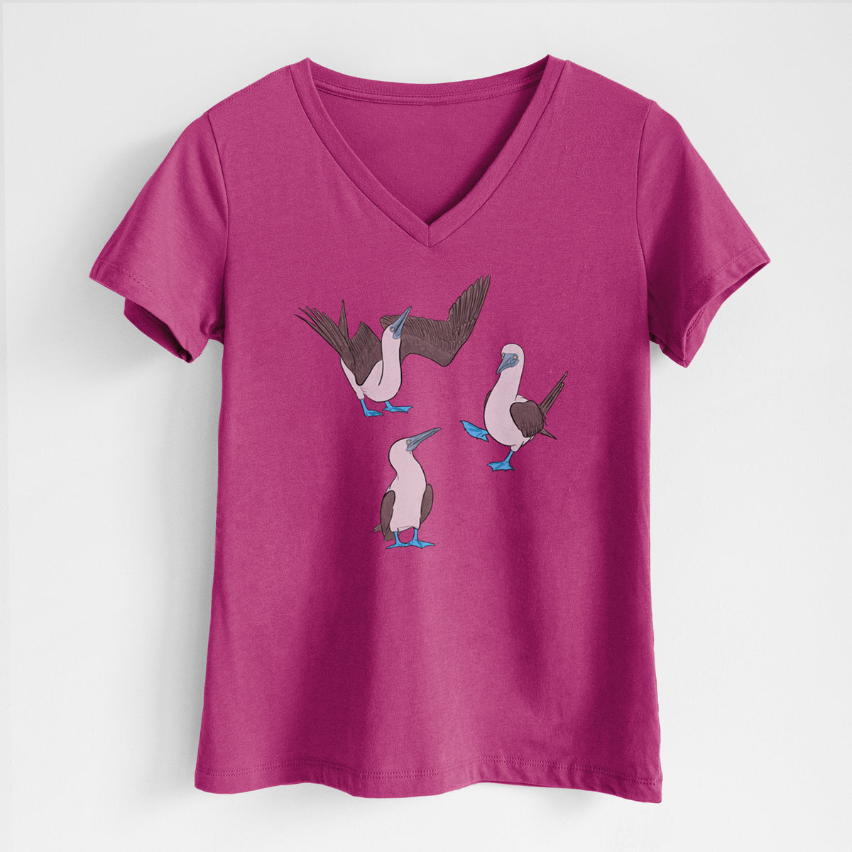 Blue-footed Booby Trio - Sula nebouxii - Women's Lightweight Relaxed Fit 100% Cotton V-neck
