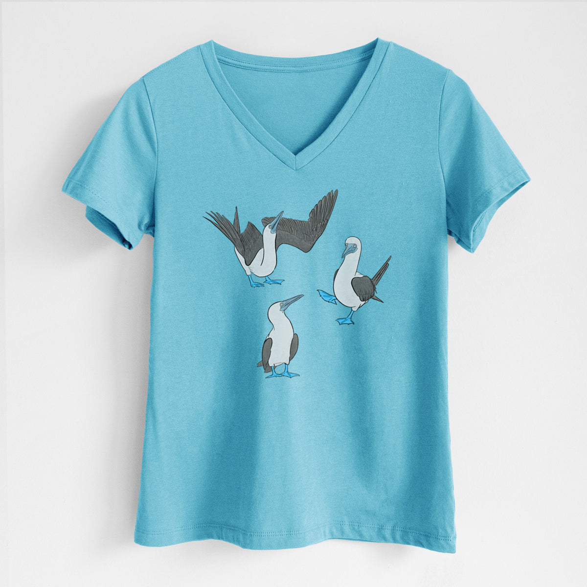 Blue-footed Booby Trio - Sula nebouxii - Women's Lightweight Relaxed Fit 100% Cotton V-neck