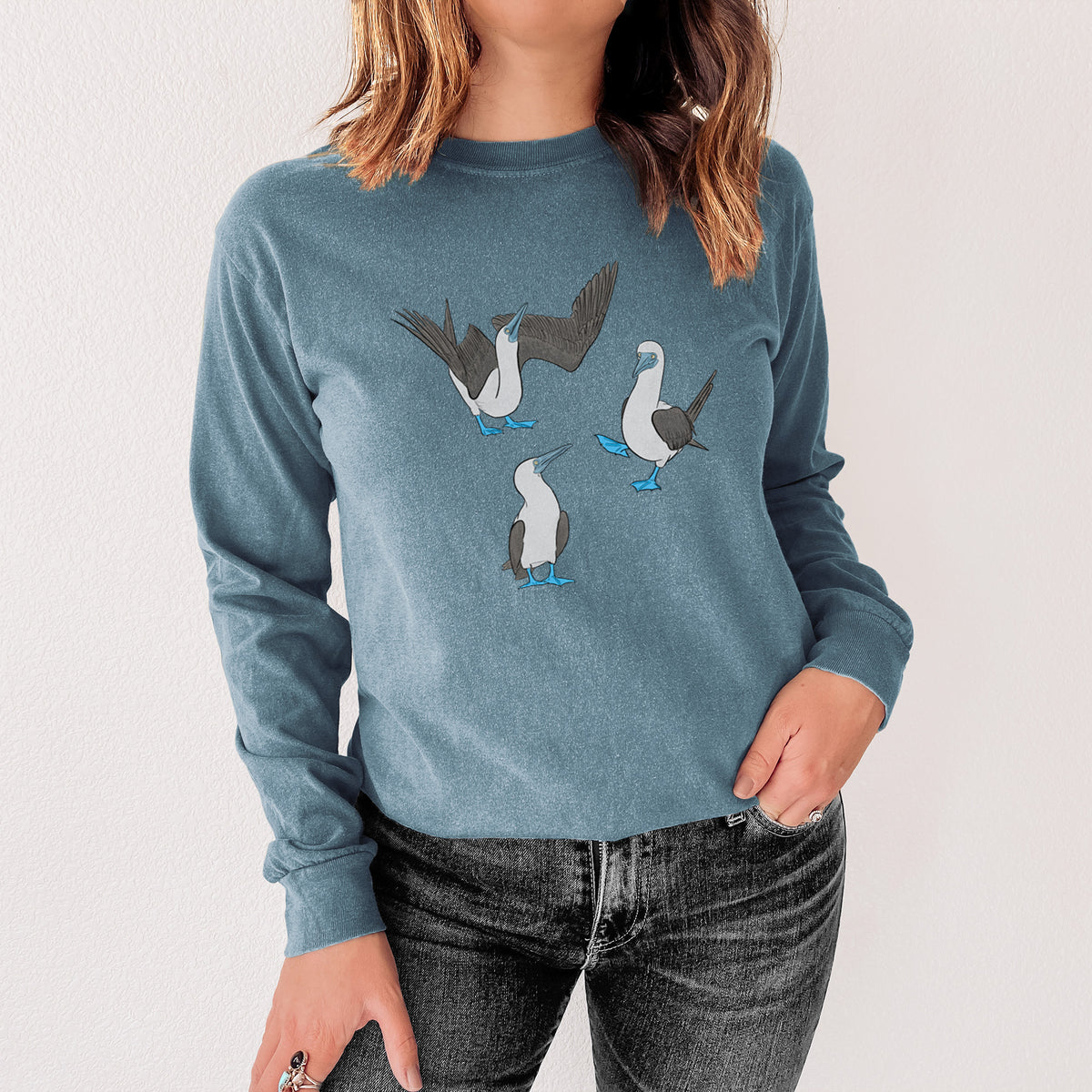 Blue-footed Booby Trio - Sula nebouxii - Unisex Comfort Colors 100% Cotton Long Sleeve