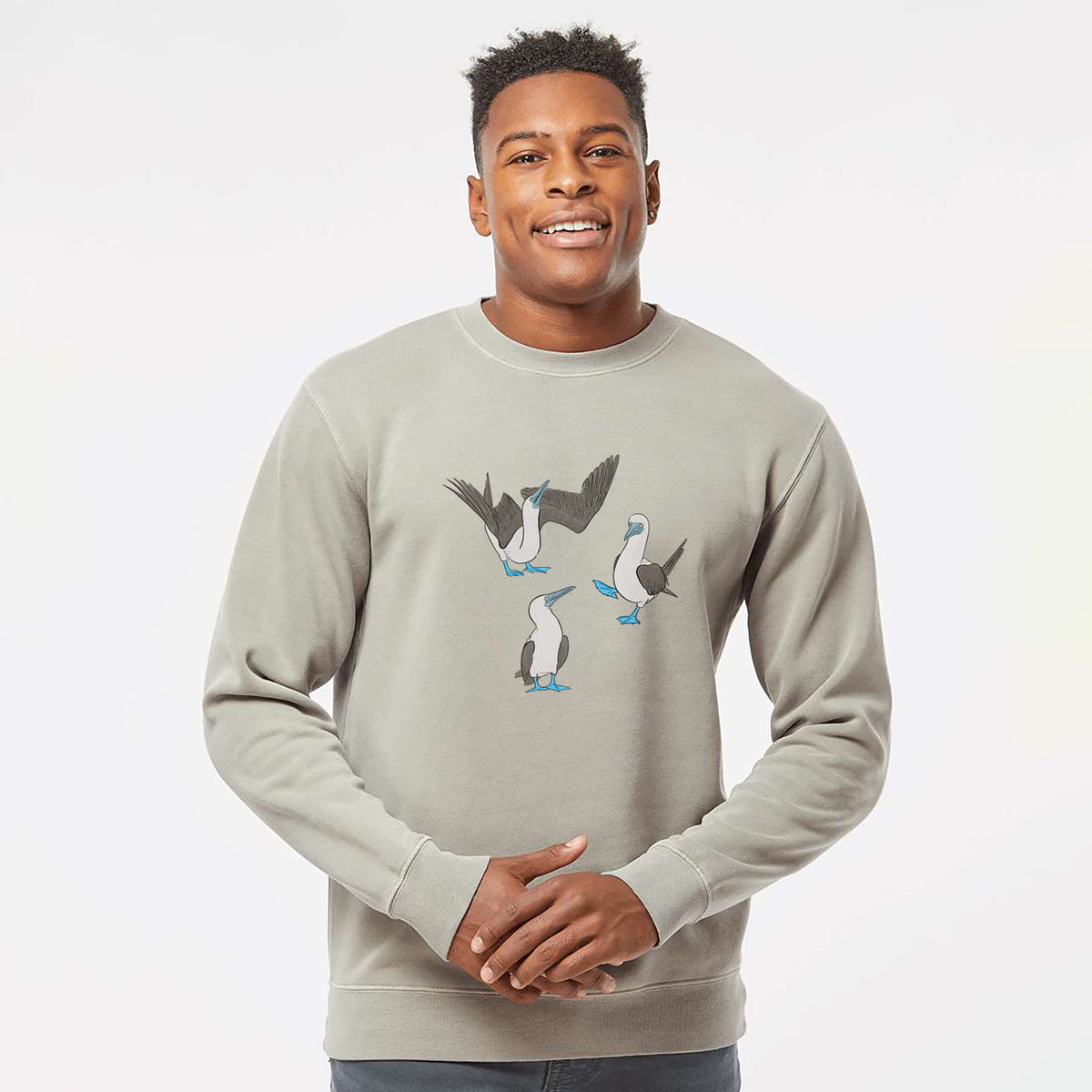 Blue-footed Booby Trio - Sula nebouxii - Unisex Pigment Dyed Crew Sweatshirt