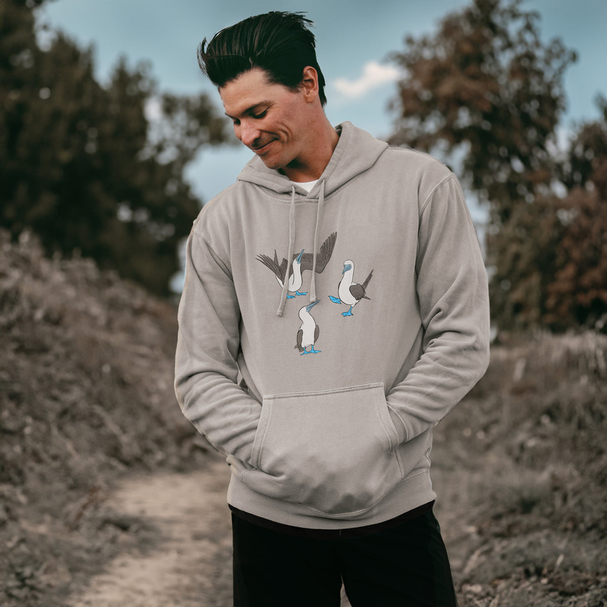 Blue-footed Booby Trio - Sula nebouxii - Unisex Pigment Dyed Hoodie