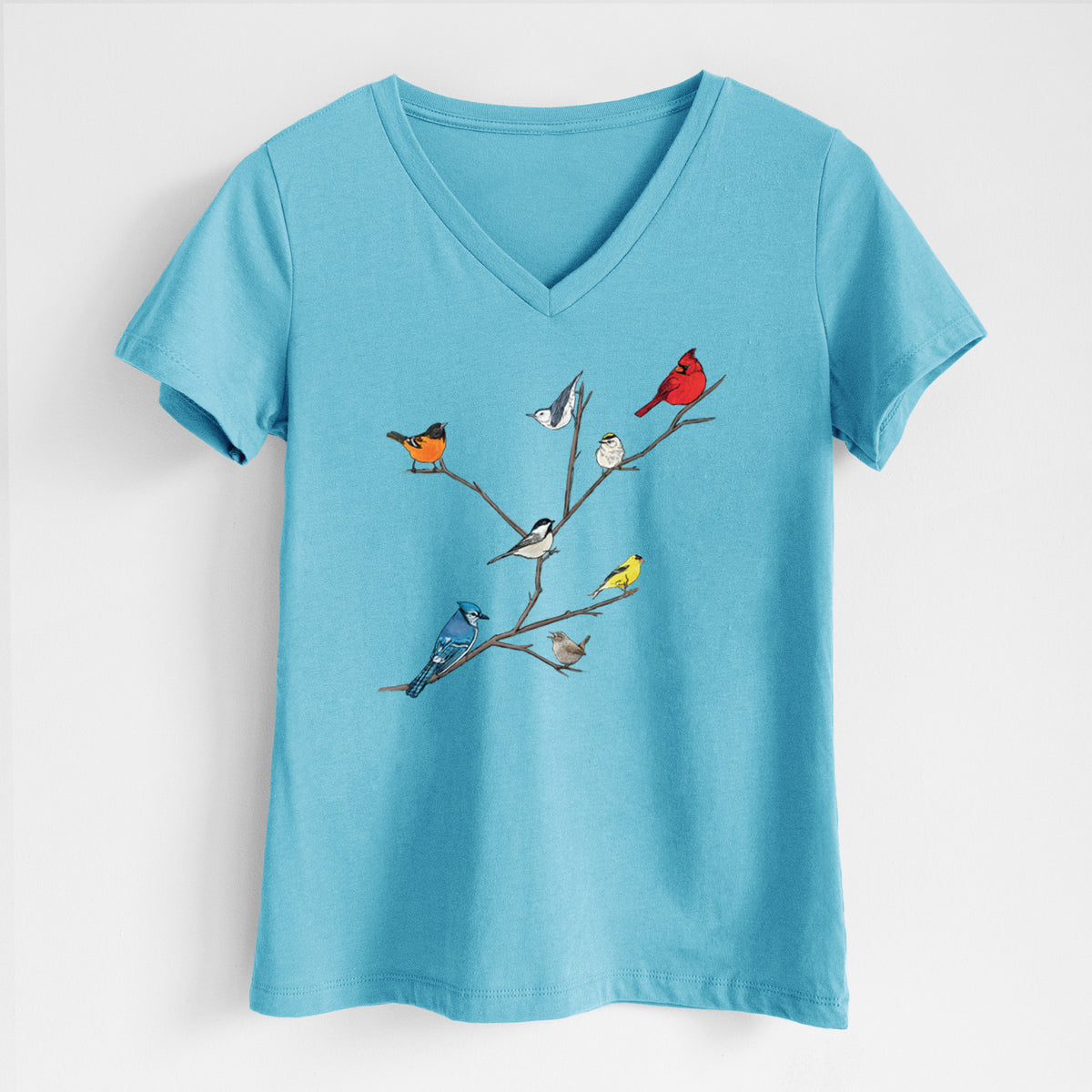 Backyard Birds Gathering - Women&#39;s Lightweight Relaxed Fit 100% Cotton V-neck