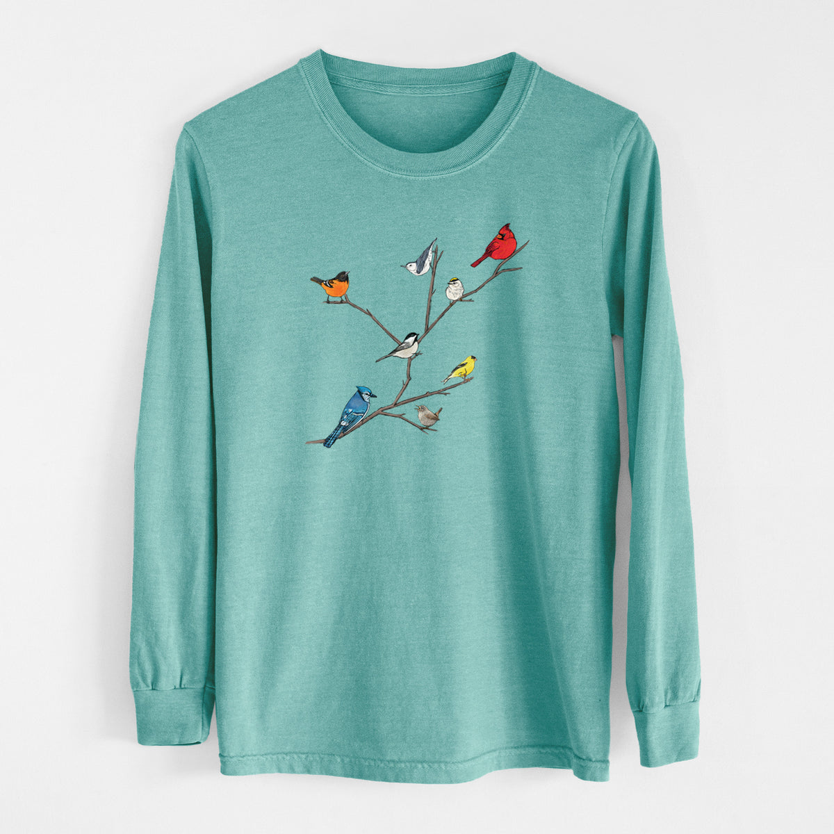 Backyard Birds Gathering - Men&#39;s Heavyweight 100% Cotton Long Sleeve