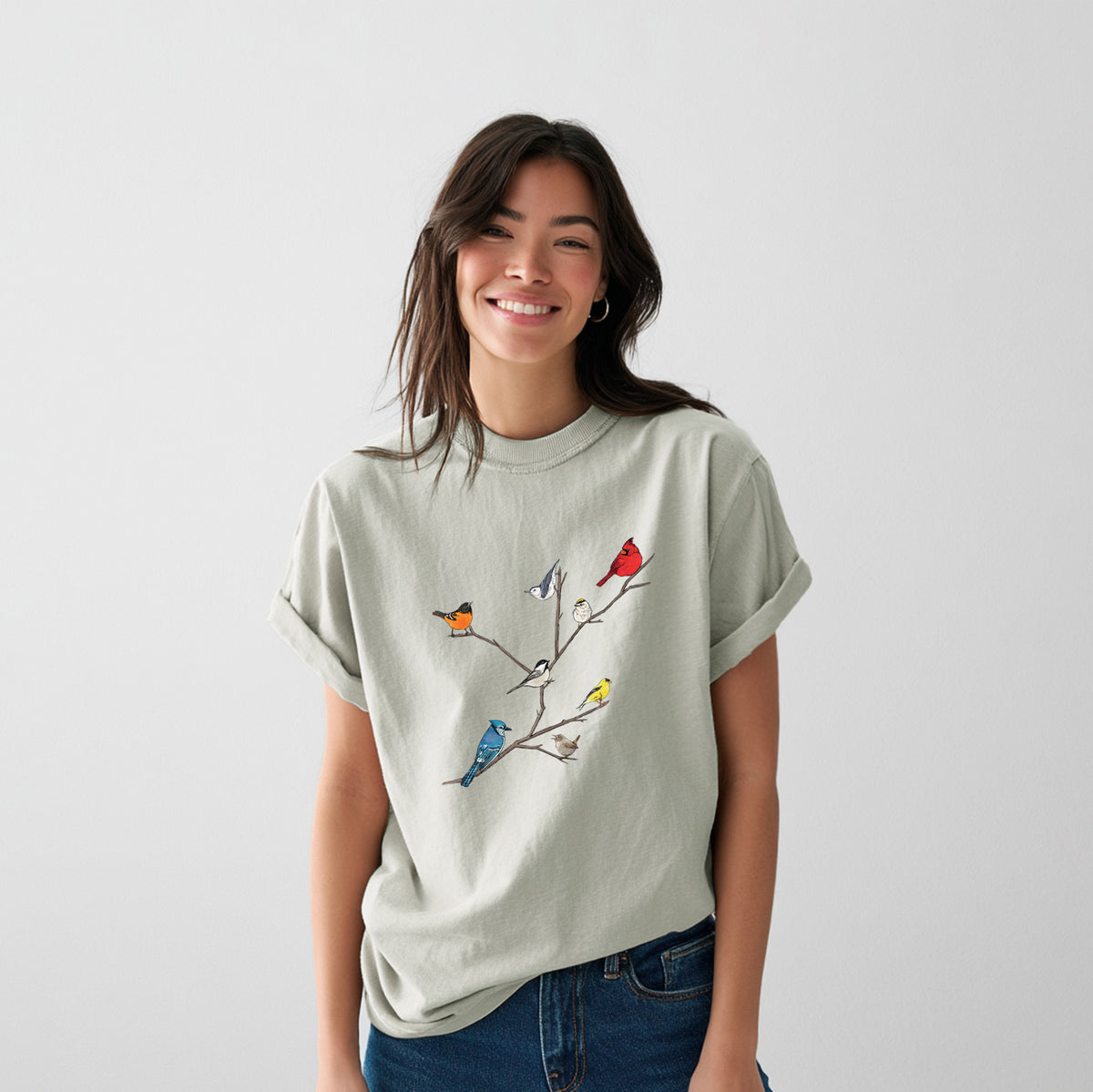 Backyard Birds Gathering - Heavyweight Men&#39;s 100% Organic Cotton Tee
