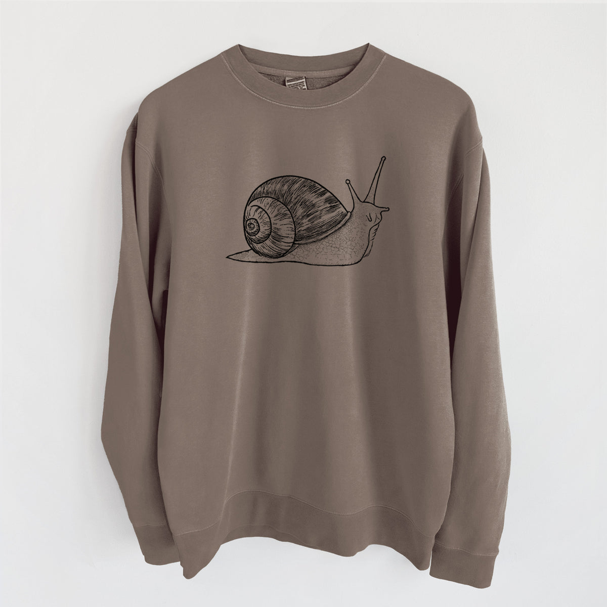 Brown Garden Snail - Cornu aspersum - Unisex Pigment Dyed Crew Sweatshirt in Espresso Brown Color