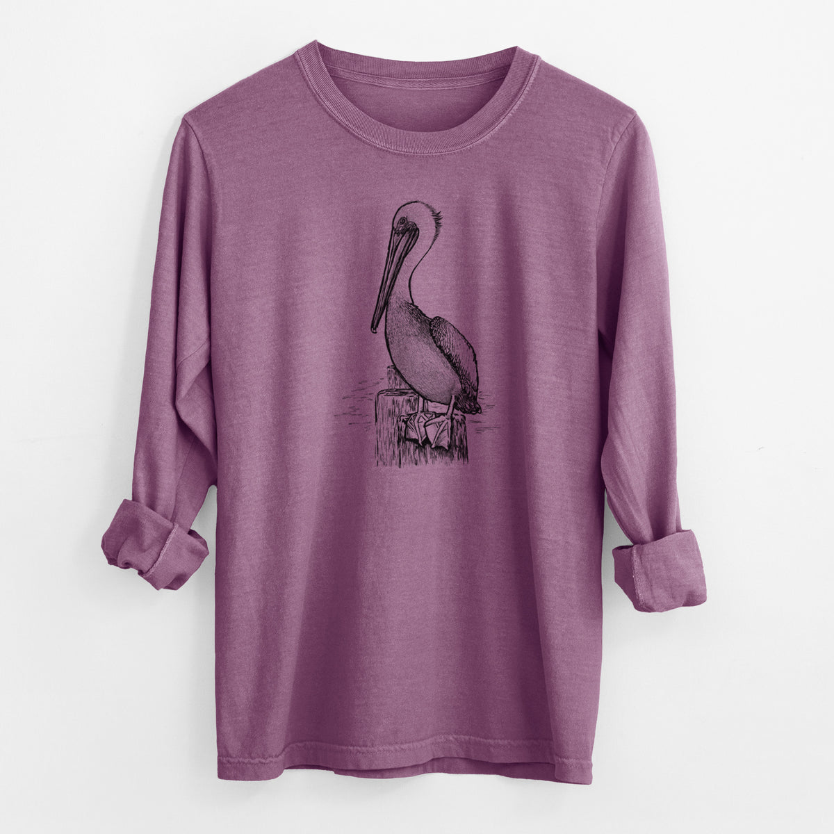 Pelecanus occidentalis - Brown Pelican - Men&#39;s Heavyweight 100% Cotton Long Sleeve