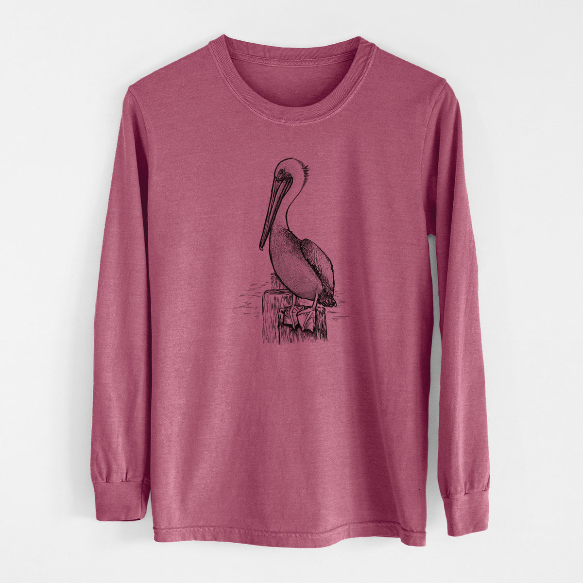 Pelecanus occidentalis - Brown Pelican - Men&#39;s Heavyweight 100% Cotton Long Sleeve