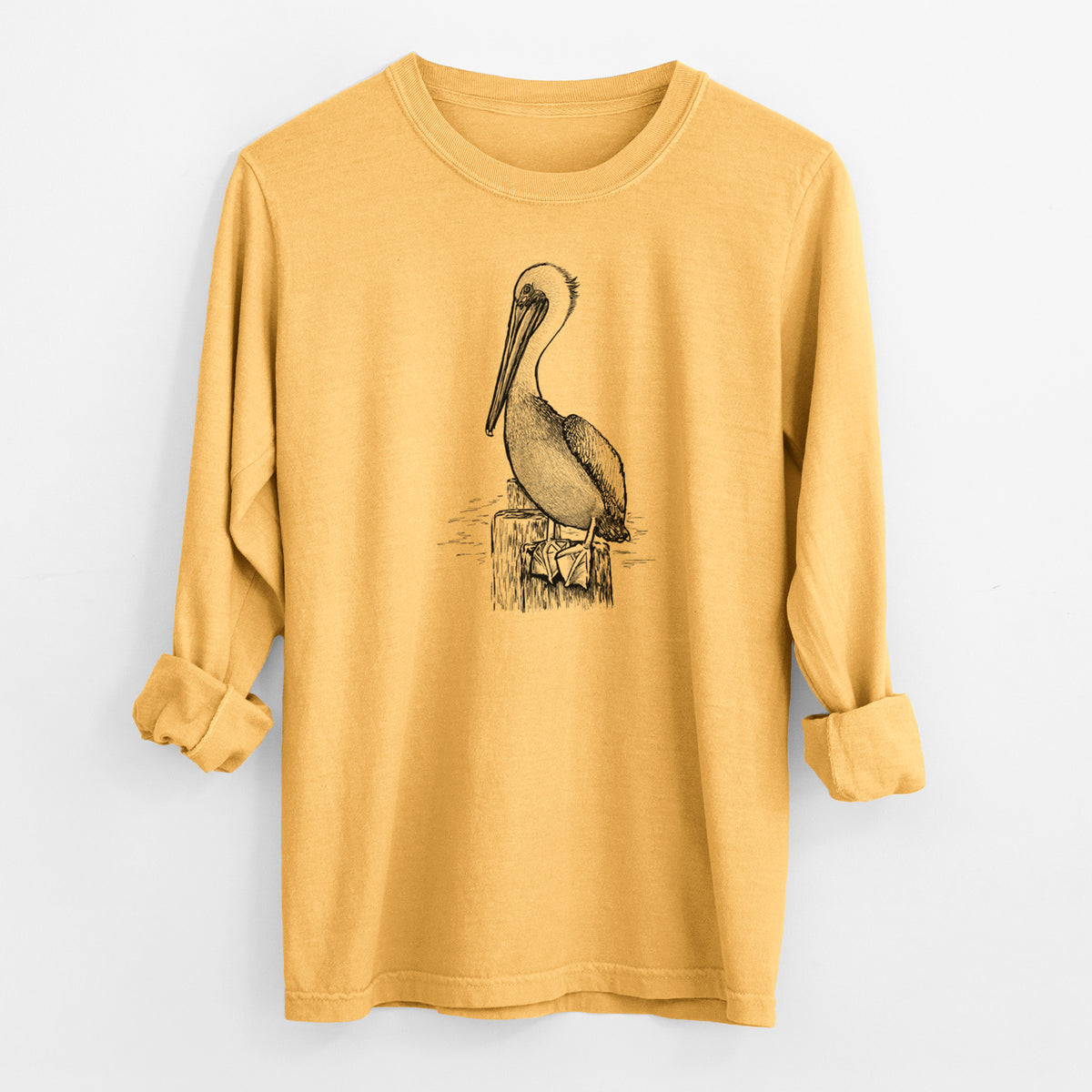 Pelecanus occidentalis - Brown Pelican - Men&#39;s Heavyweight 100% Cotton Long Sleeve