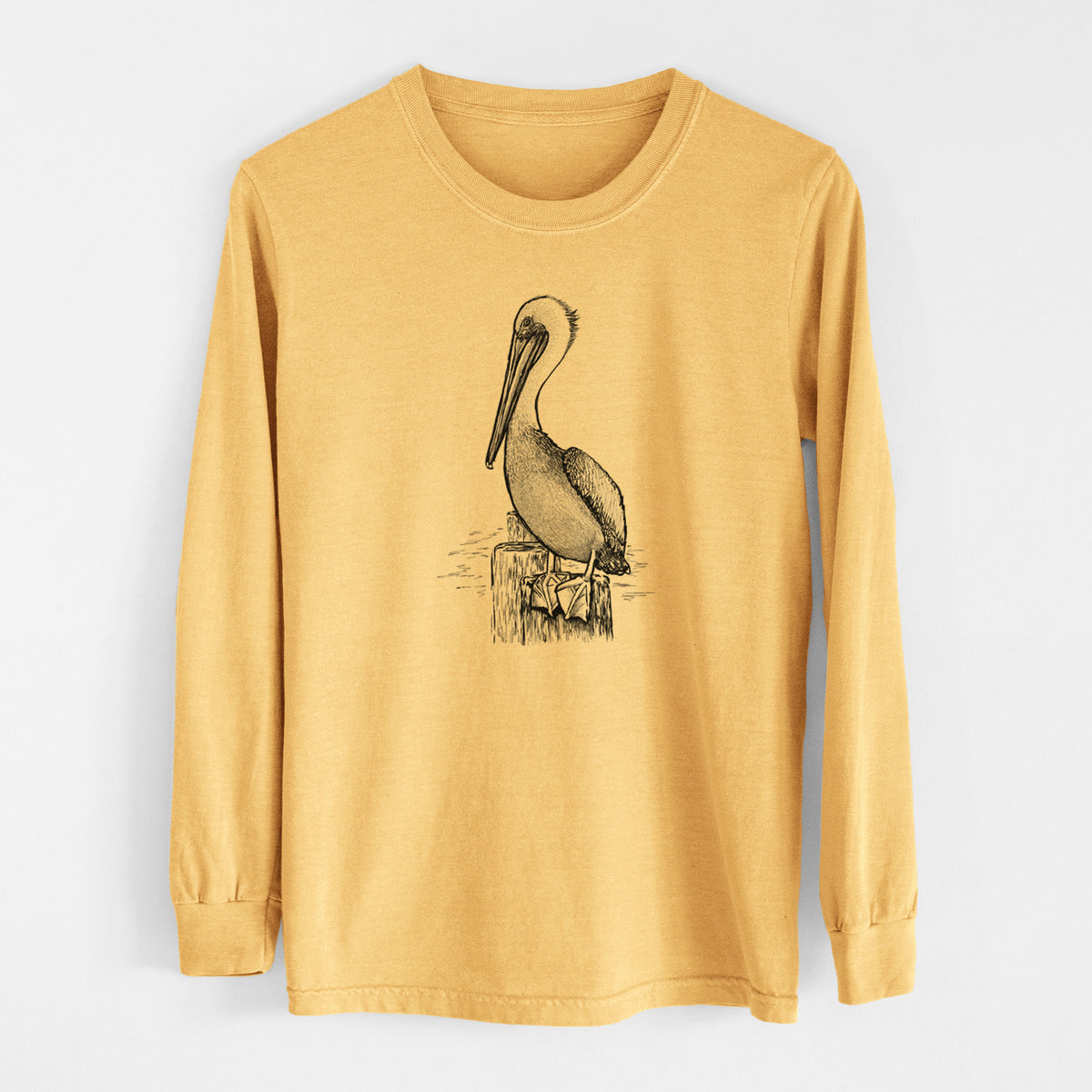 Pelecanus occidentalis - Brown Pelican - Men&#39;s Heavyweight 100% Cotton Long Sleeve