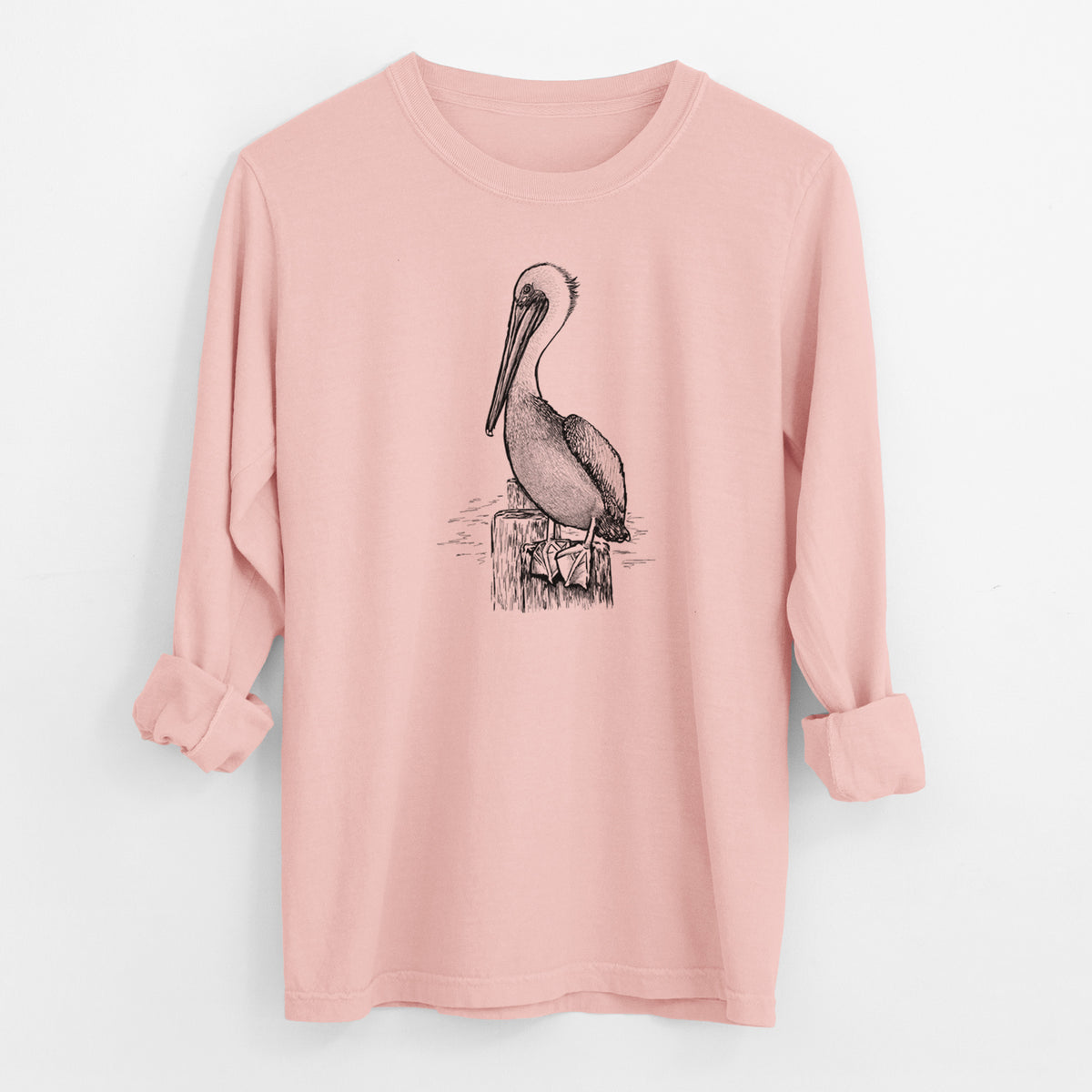 Pelecanus occidentalis - Brown Pelican - Men&#39;s Heavyweight 100% Cotton Long Sleeve