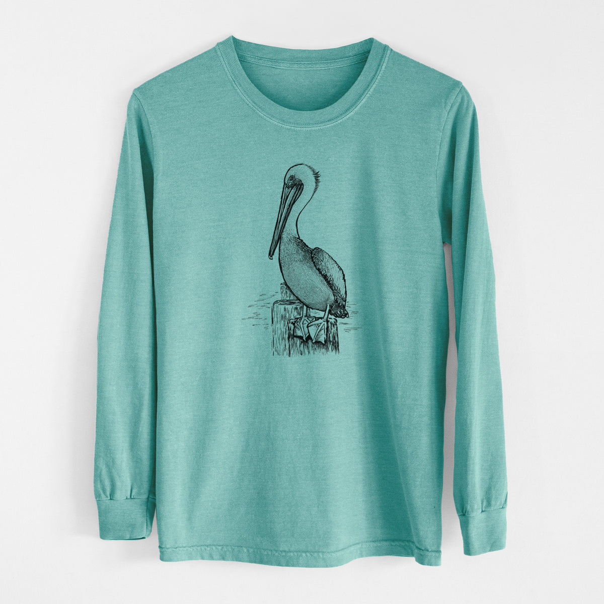 Pelecanus occidentalis - Brown Pelican - Men&#39;s Heavyweight 100% Cotton Long Sleeve