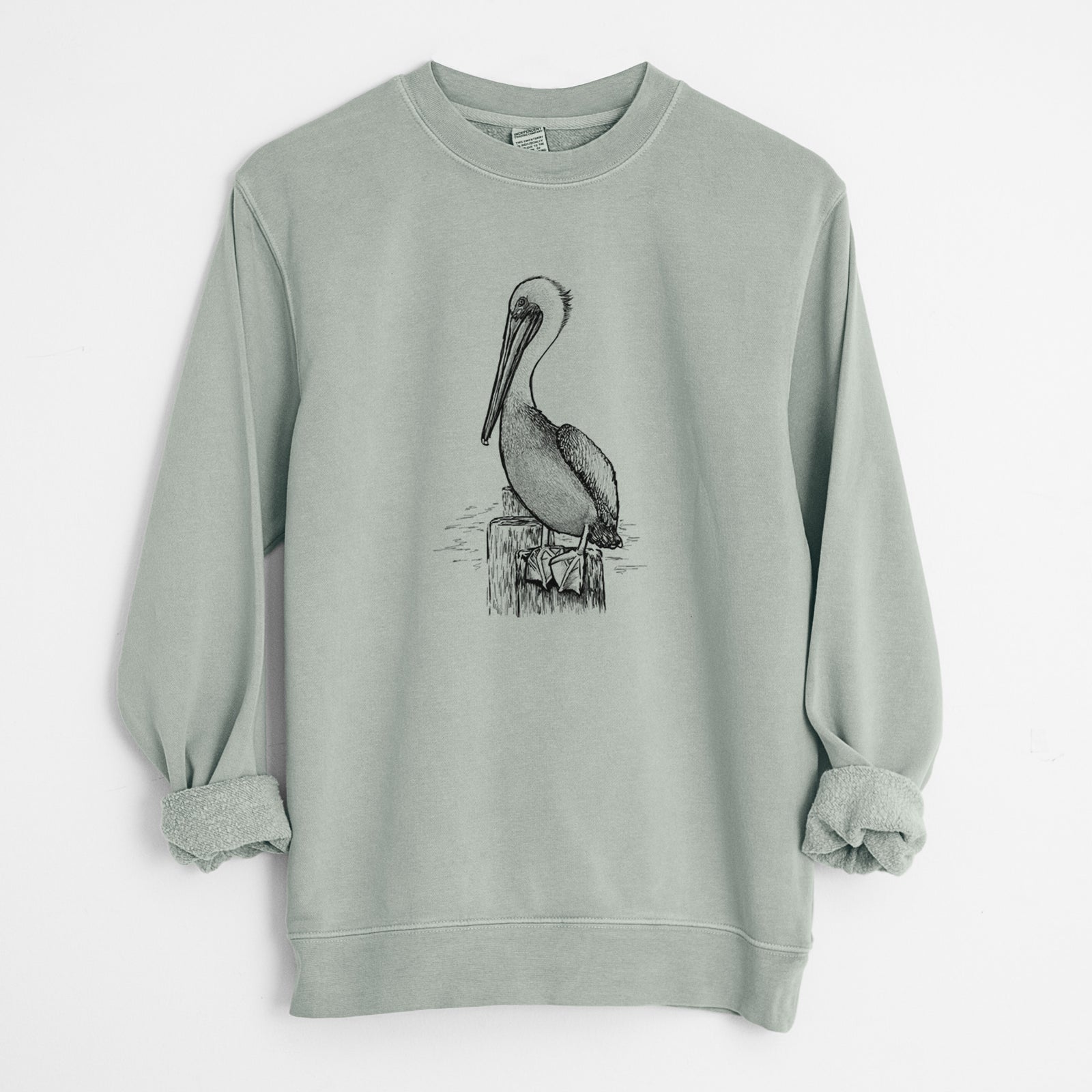 Pelecanus occidentalis - Brown Pelican - Unisex Pigment Dyed Crew Sweatshirt in Sage