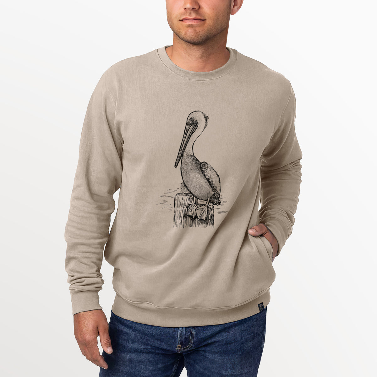 Pelecanus occidentalis - Brown Pelican  - Unisex Reclaimed Crewneck Sweatshirt