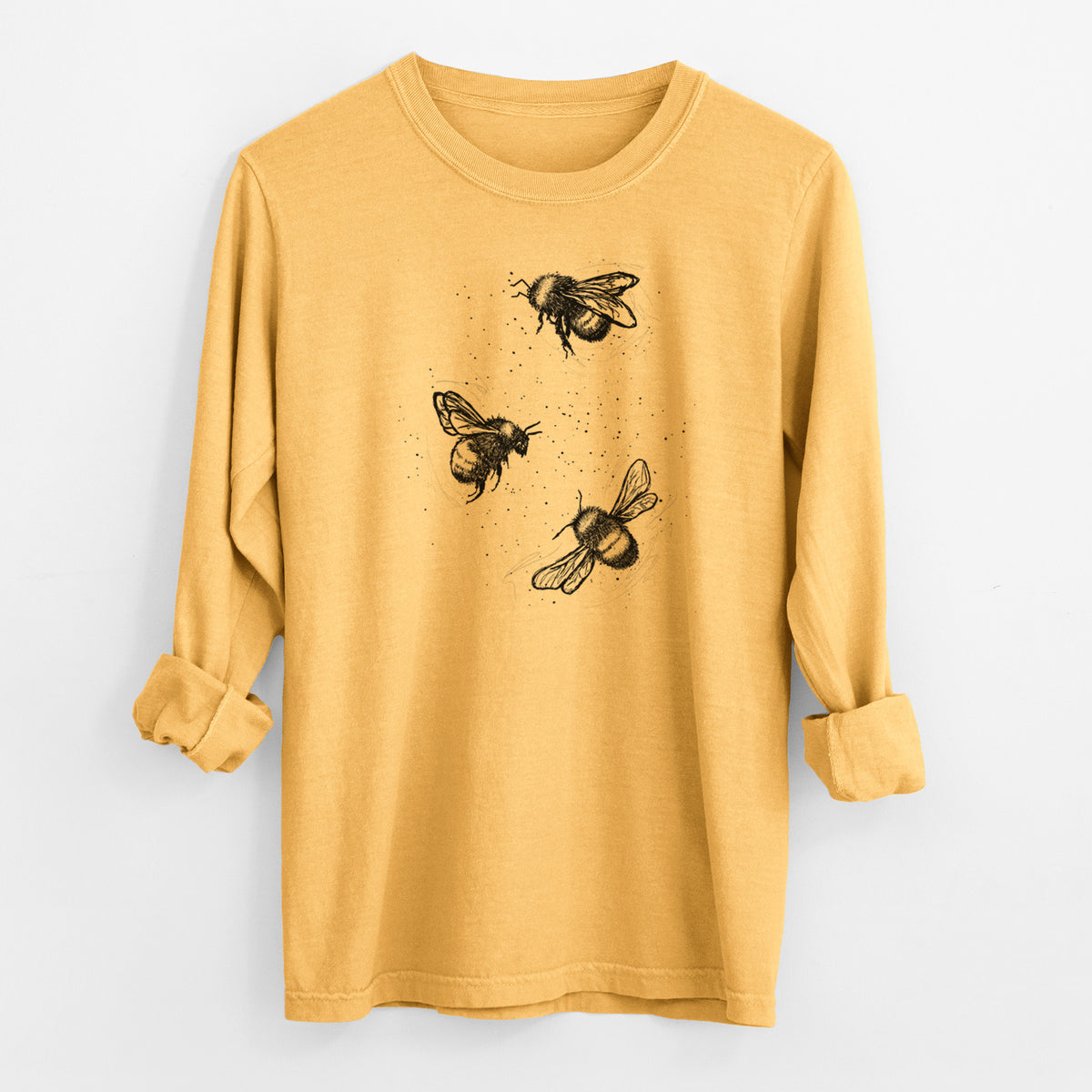 American Bumblebee Trio - Bombus Pensylvanicus - Men&#39;s Heavyweight 100% Cotton Long Sleeve