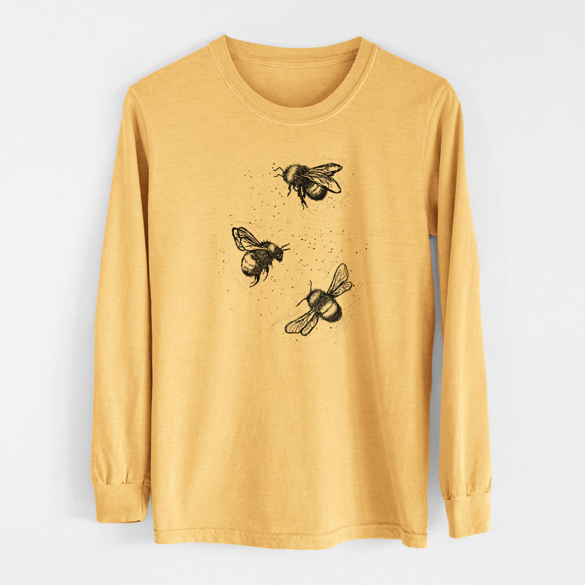 American Bumblebee Trio - Bombus Pensylvanicus - Men&#39;s Heavyweight 100% Cotton Long Sleeve