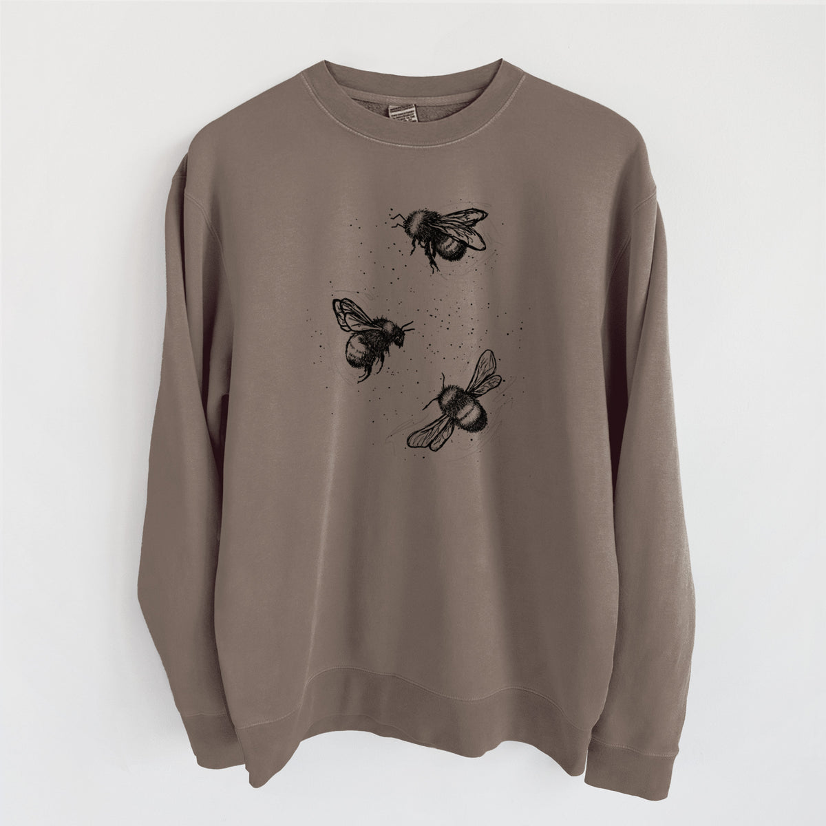 American Bumblebee Trio - Bombus Pensylvanicus - Unisex Pigment Dyed Crew Sweatshirt in Espresso Brown Color