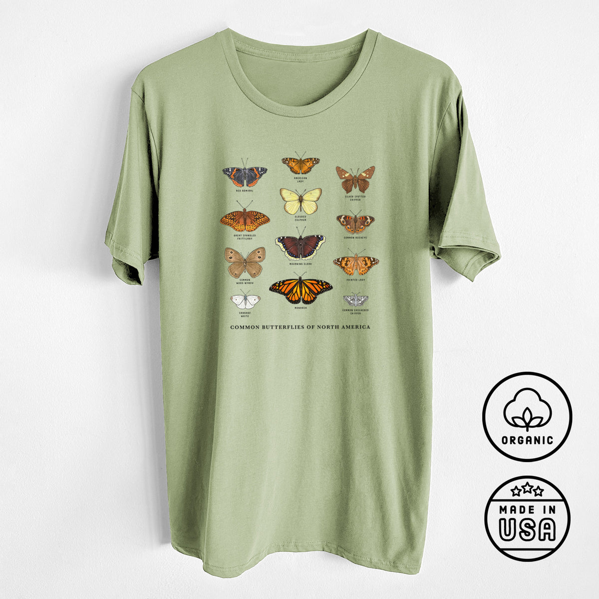 Common Butterflies of North America - Unisex Crewneck - Made in USA - 100% Organic Cotton