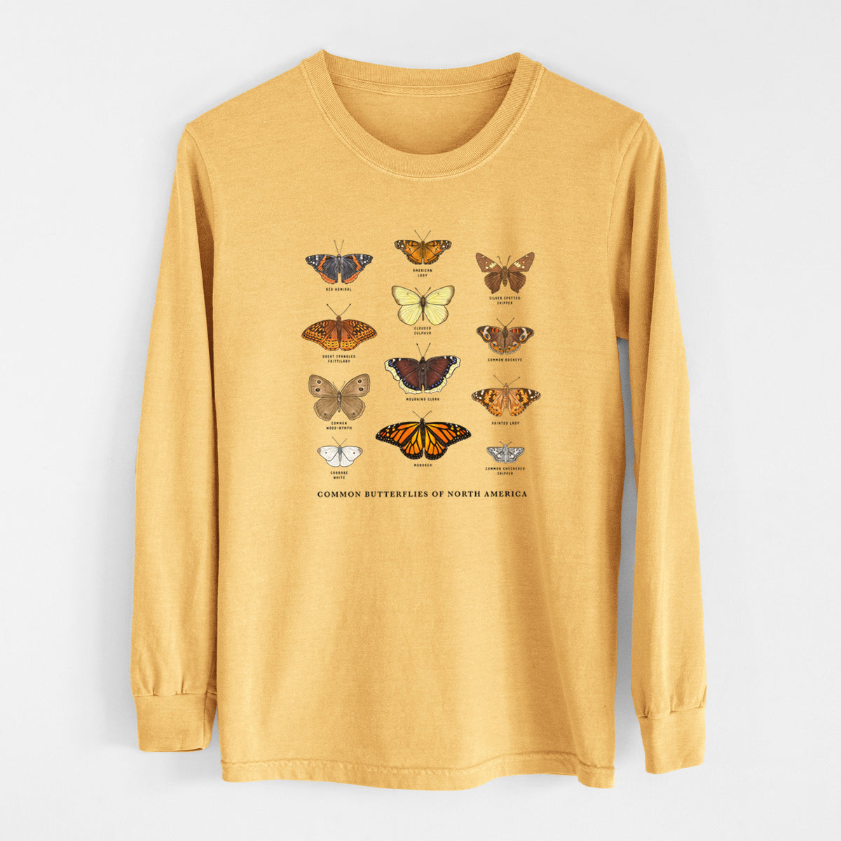 Common Butterflies of North America - Heavyweight 100% Cotton Long Sleeve