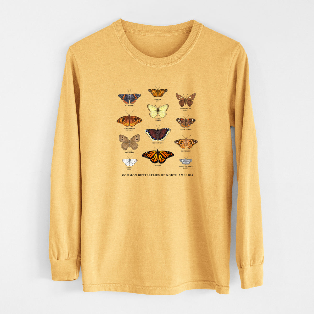 Common Butterflies of North America - Unisex Comfort Colors 100% Cotton Long Sleeve