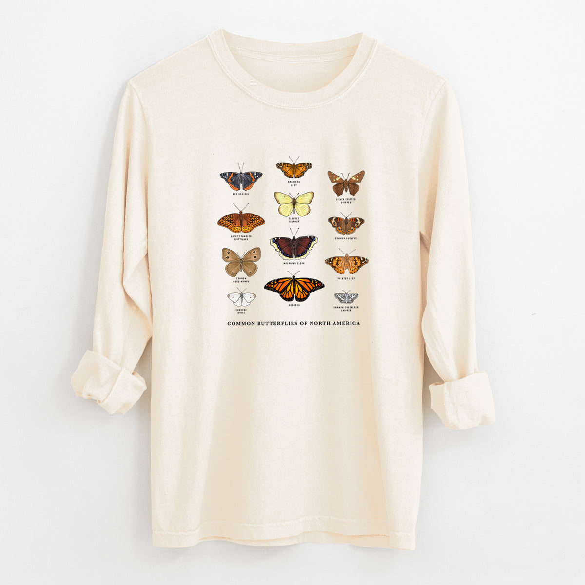 Common Butterflies of North America - Unisex Comfort Colors 100% Cotton Long Sleeve