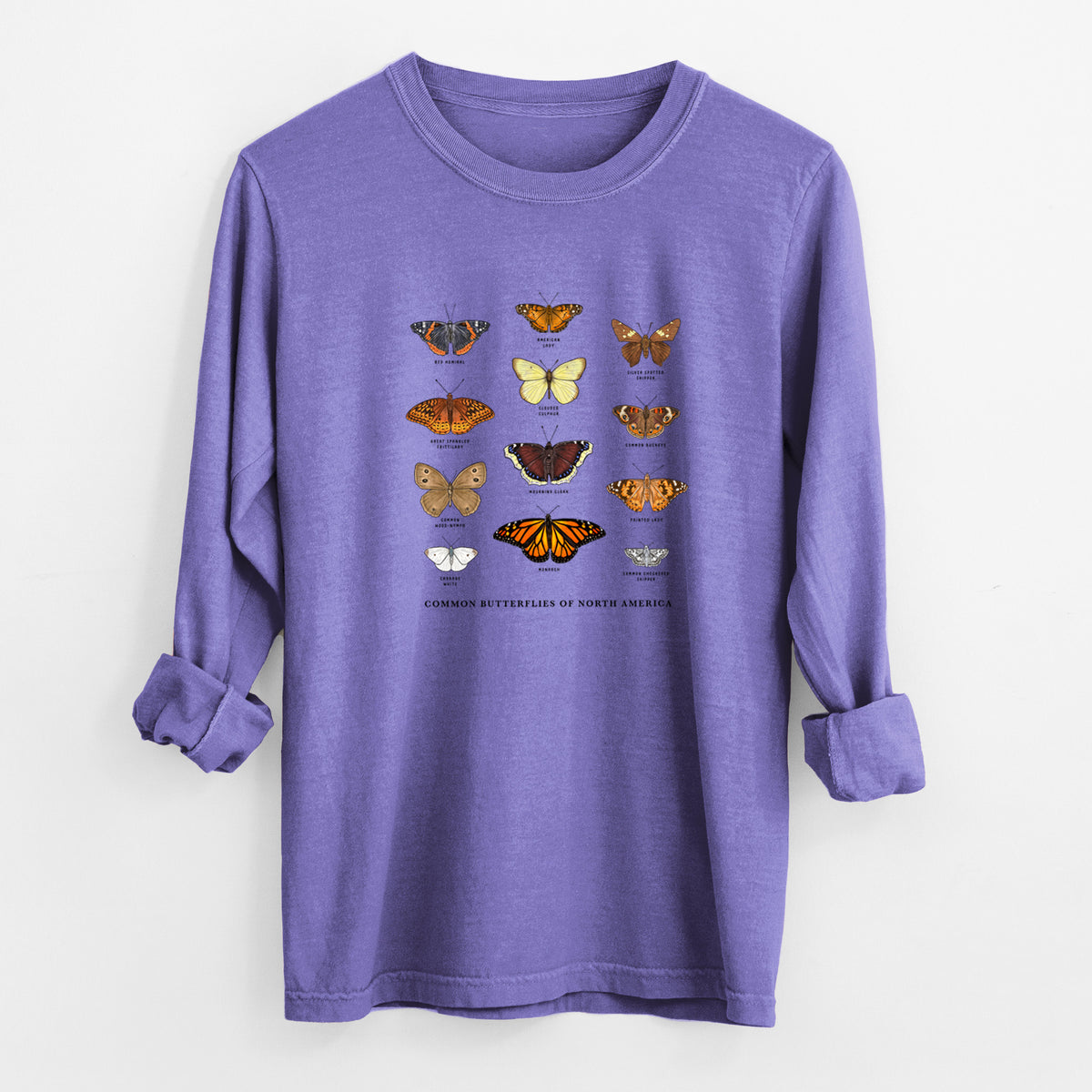 Common Butterflies of North America - Unisex Comfort Colors 100% Cotton Long Sleeve