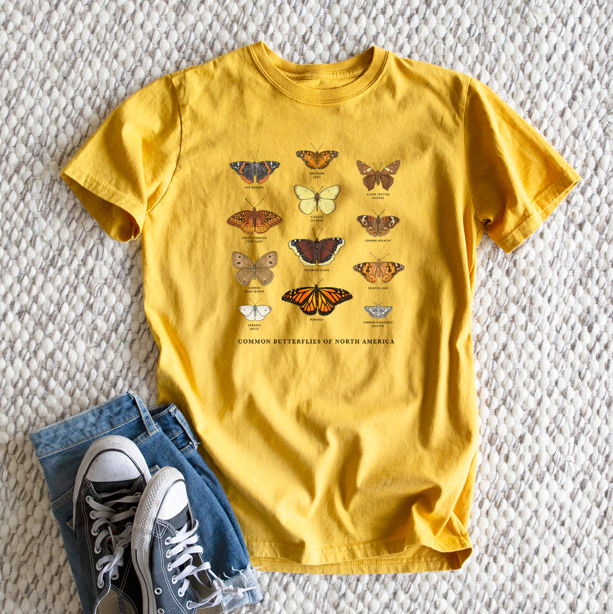 Common Butterflies of North America - Heavyweight Men&#39;s 100% Organic Cotton Tee