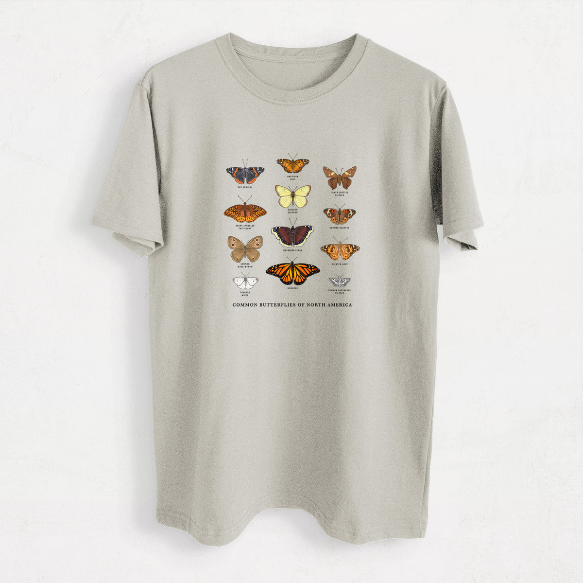 Common Butterflies of North America - Heavyweight Men&#39;s 100% Organic Cotton Tee