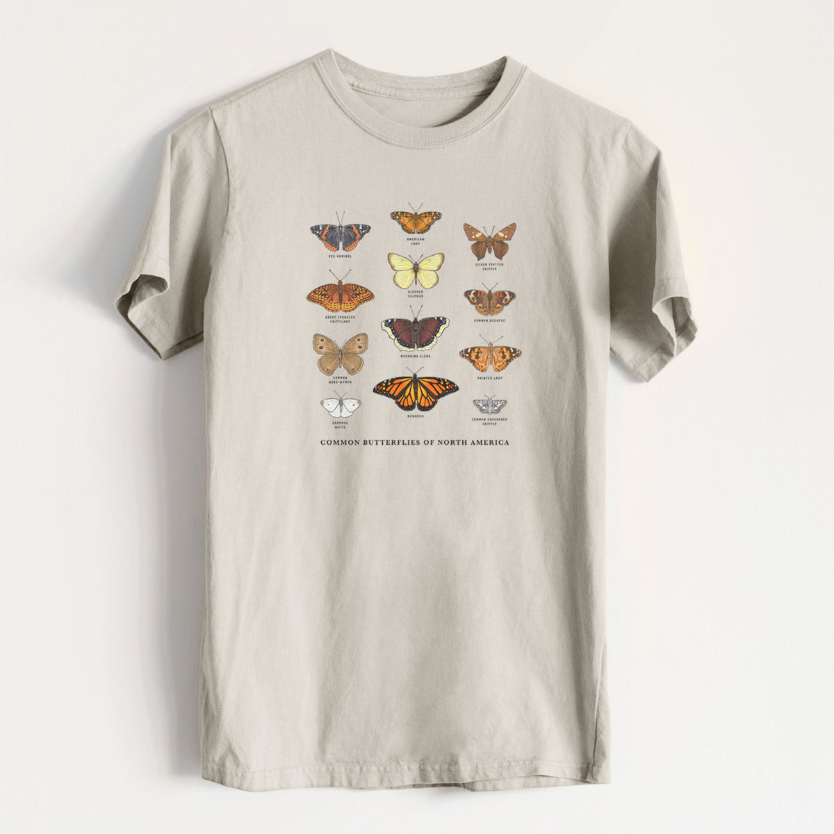 Common Butterflies of North America - Heavyweight Men&#39;s 100% Organic Cotton Tee