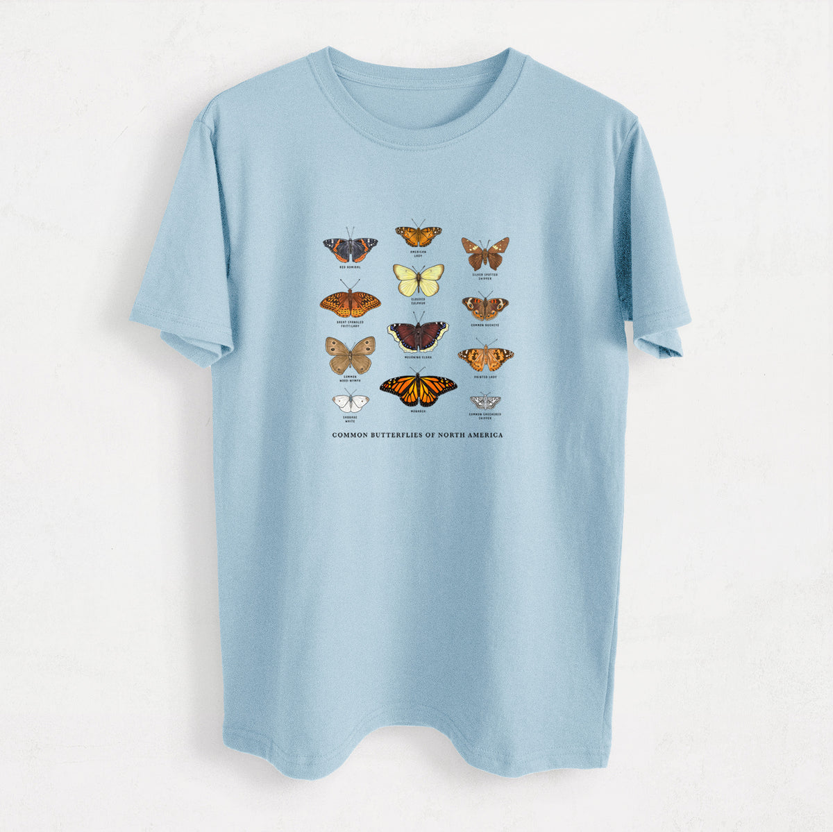 Common Butterflies of North America - Heavyweight Men&#39;s 100% Organic Cotton Tee