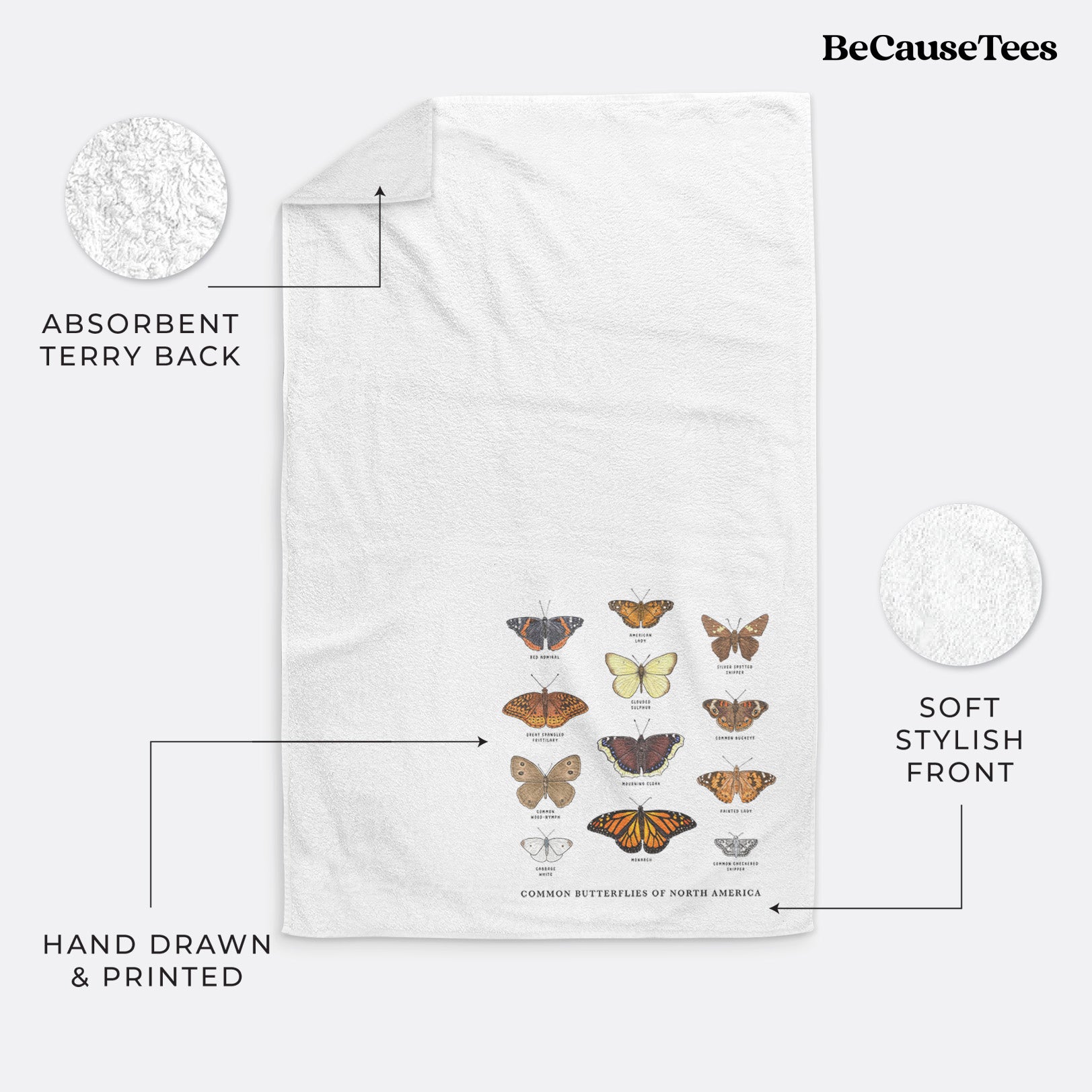 Common Butterflies of North America Premium Hand Towel