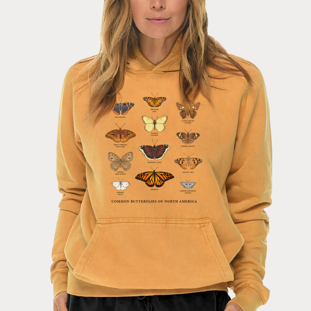 Common Butterflies of North America  - Mid-Weight Unisex Vintage 100% Cotton Hoodie