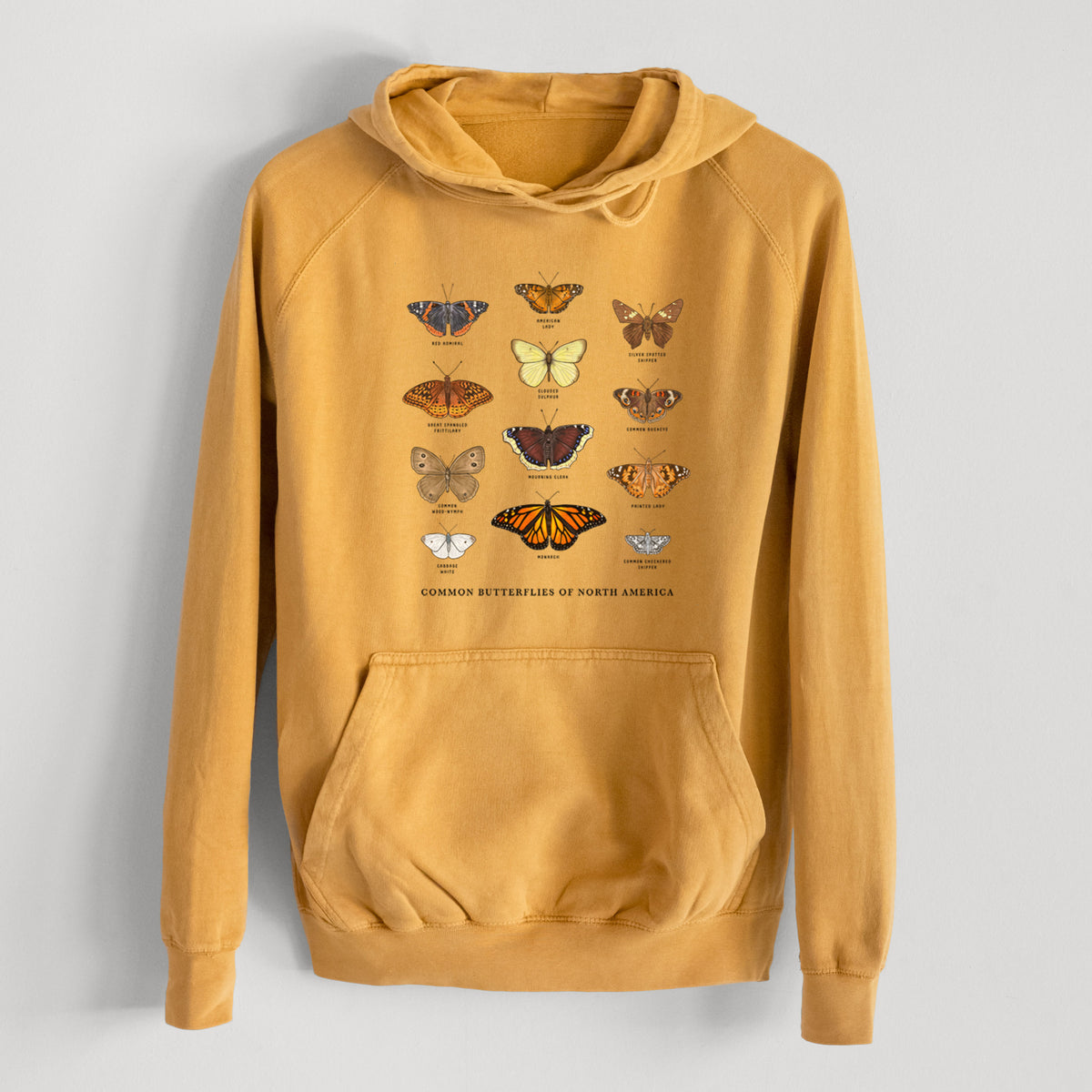 Common Butterflies of North America  - Mid-Weight Unisex Vintage 100% Cotton Hoodie