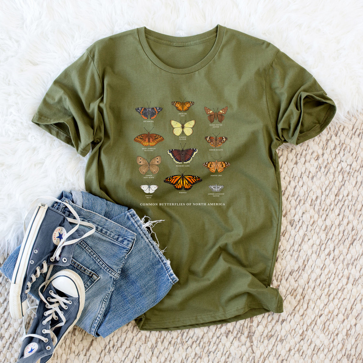 Common Butterflies of North America - Unisex Crewneck - Made in USA - 100% Organic Cotton