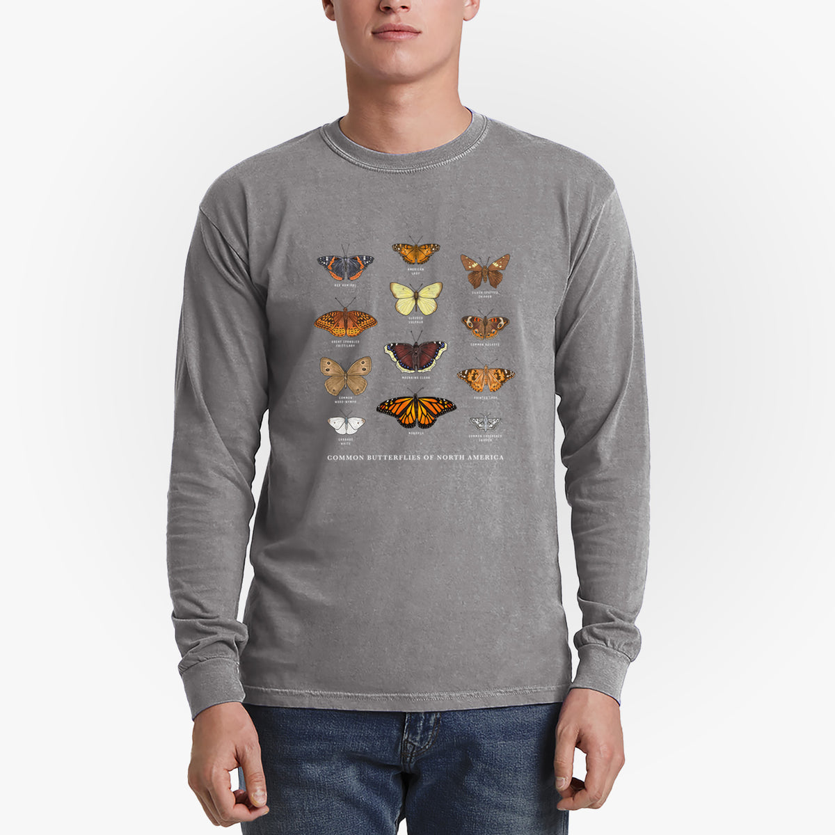 Common Butterflies of North America - Heavyweight 100% Cotton Long Sleeve