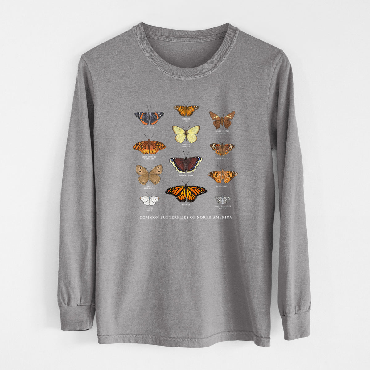 Common Butterflies of North America - Heavyweight 100% Cotton Long Sleeve