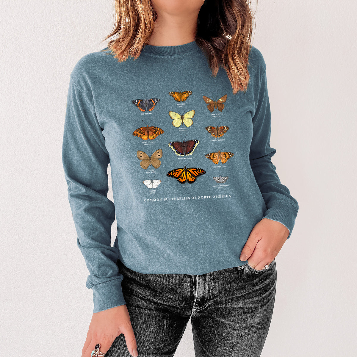 Common Butterflies of North America - Unisex Comfort Colors 100% Cotton Long Sleeve