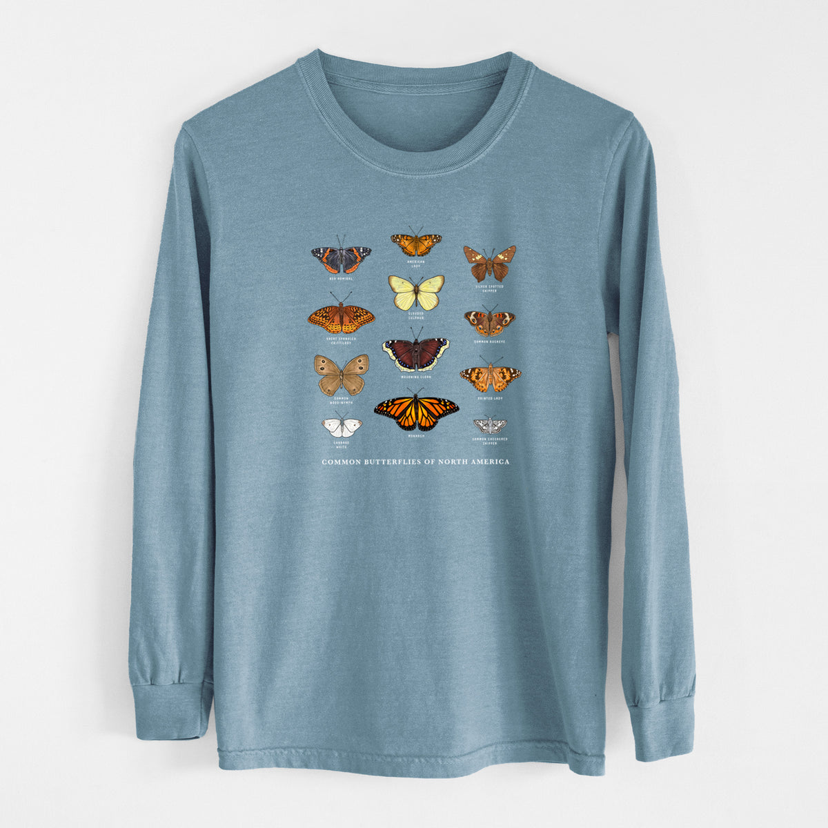 Common Butterflies of North America - Unisex Comfort Colors 100% Cotton Long Sleeve