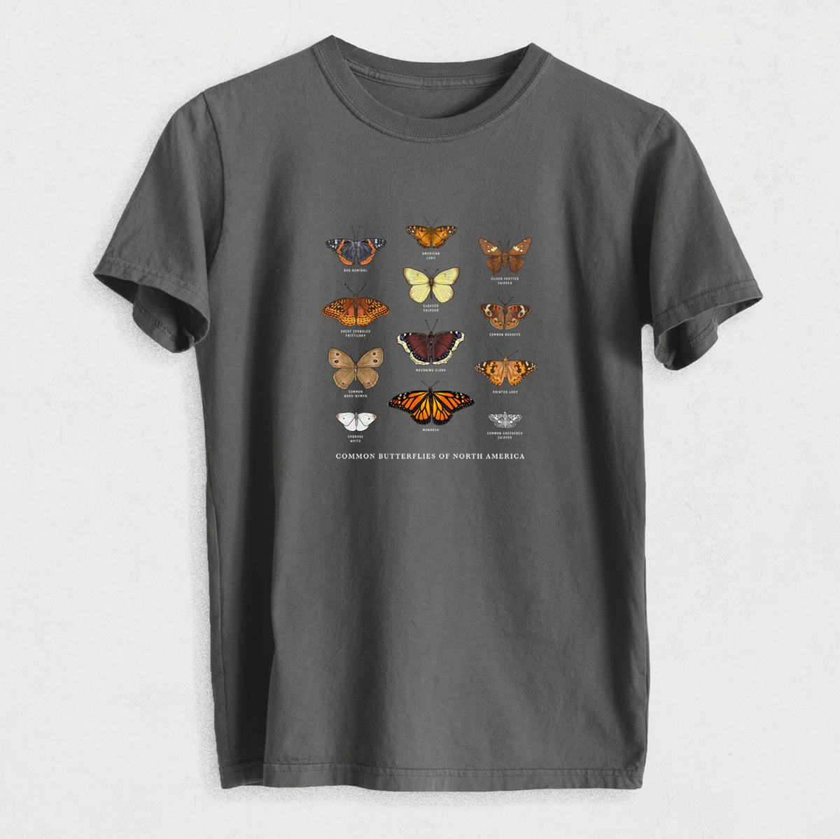 Common Butterflies of North America - Heavyweight Men&#39;s 100% Organic Cotton Tee