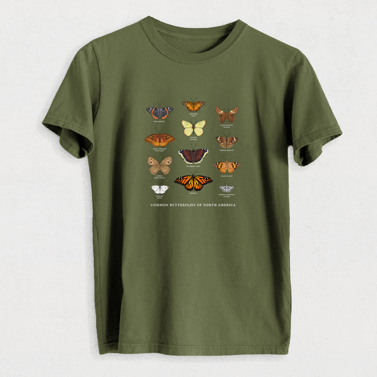 Common Butterflies of North America - Heavyweight Men&#39;s 100% Organic Cotton Tee