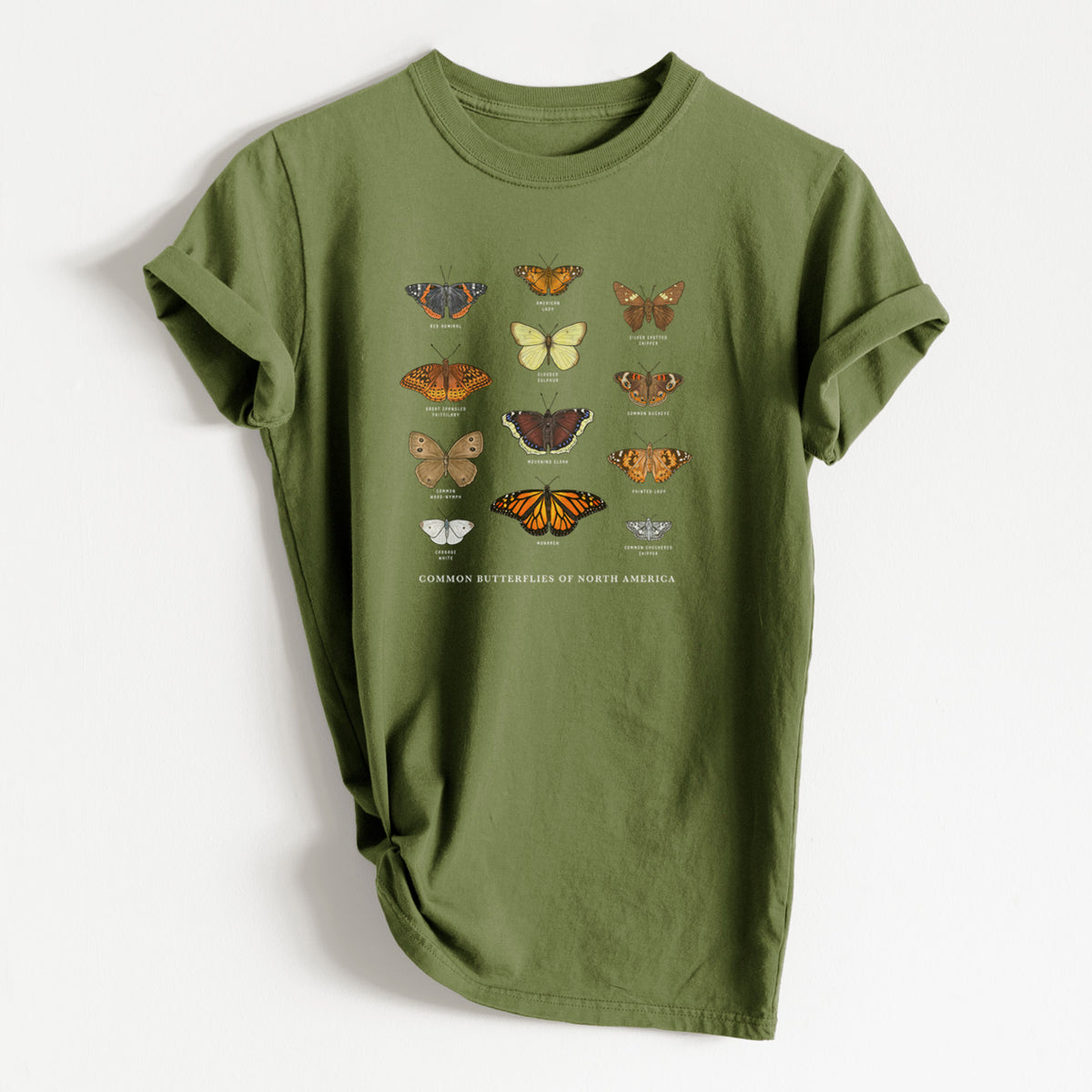 Common Butterflies of North America - Heavyweight Men&#39;s 100% Organic Cotton Tee