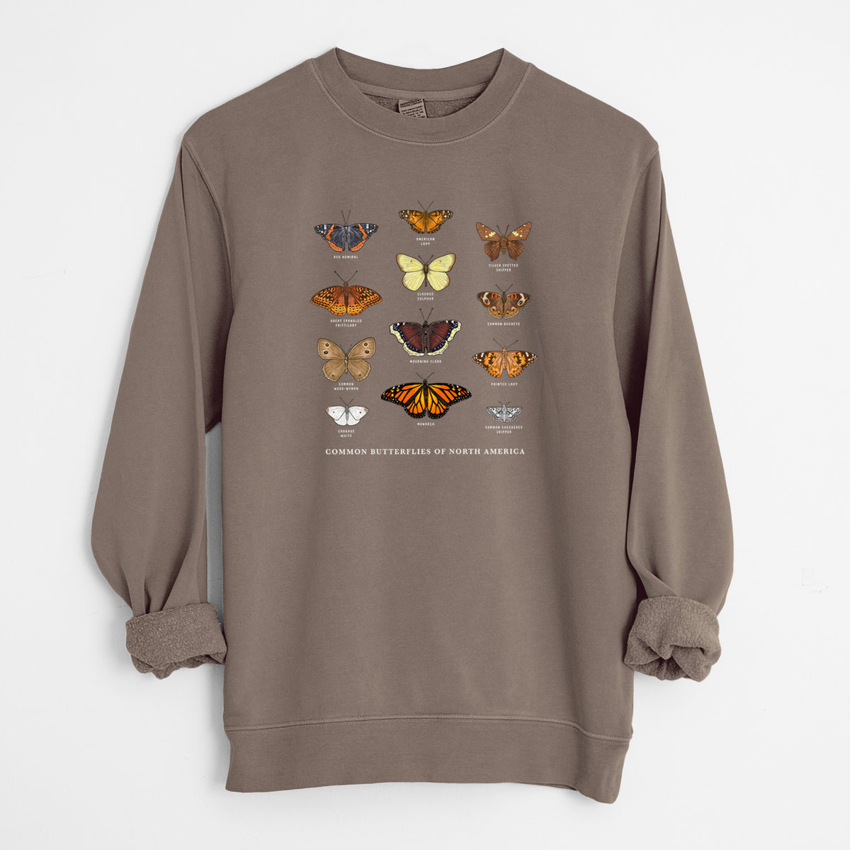 Common Butterflies of North America - Unisex Pigment Dyed Crew Sweatshirt in Espresso color