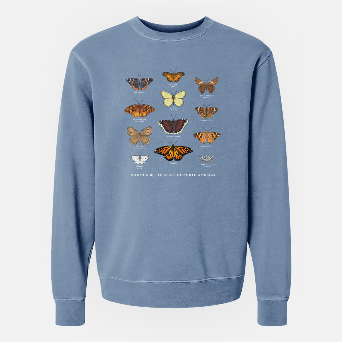 Common Butterflies of North America - Unisex Pigment Dyed Crew Sweatshirt