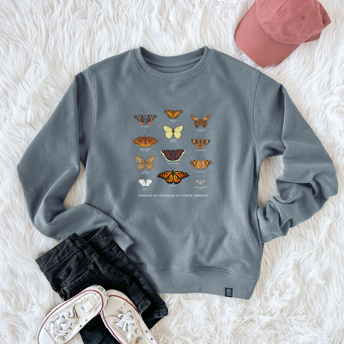 Common Butterflies of North America  - Unisex Reclaimed Crewneck Sweatshirt