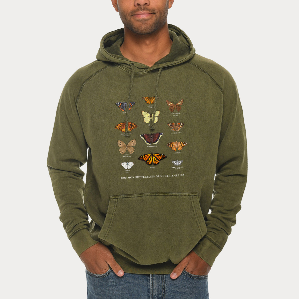 Common Butterflies of North America  - Mid-Weight Unisex Vintage 100% Cotton Hoodie