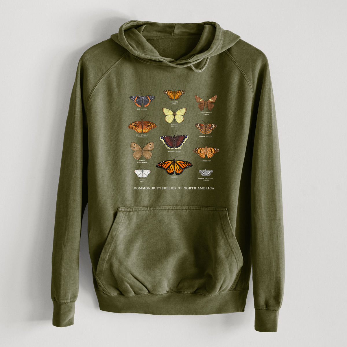 Common Butterflies of North America  - Mid-Weight Unisex Vintage 100% Cotton Hoodie