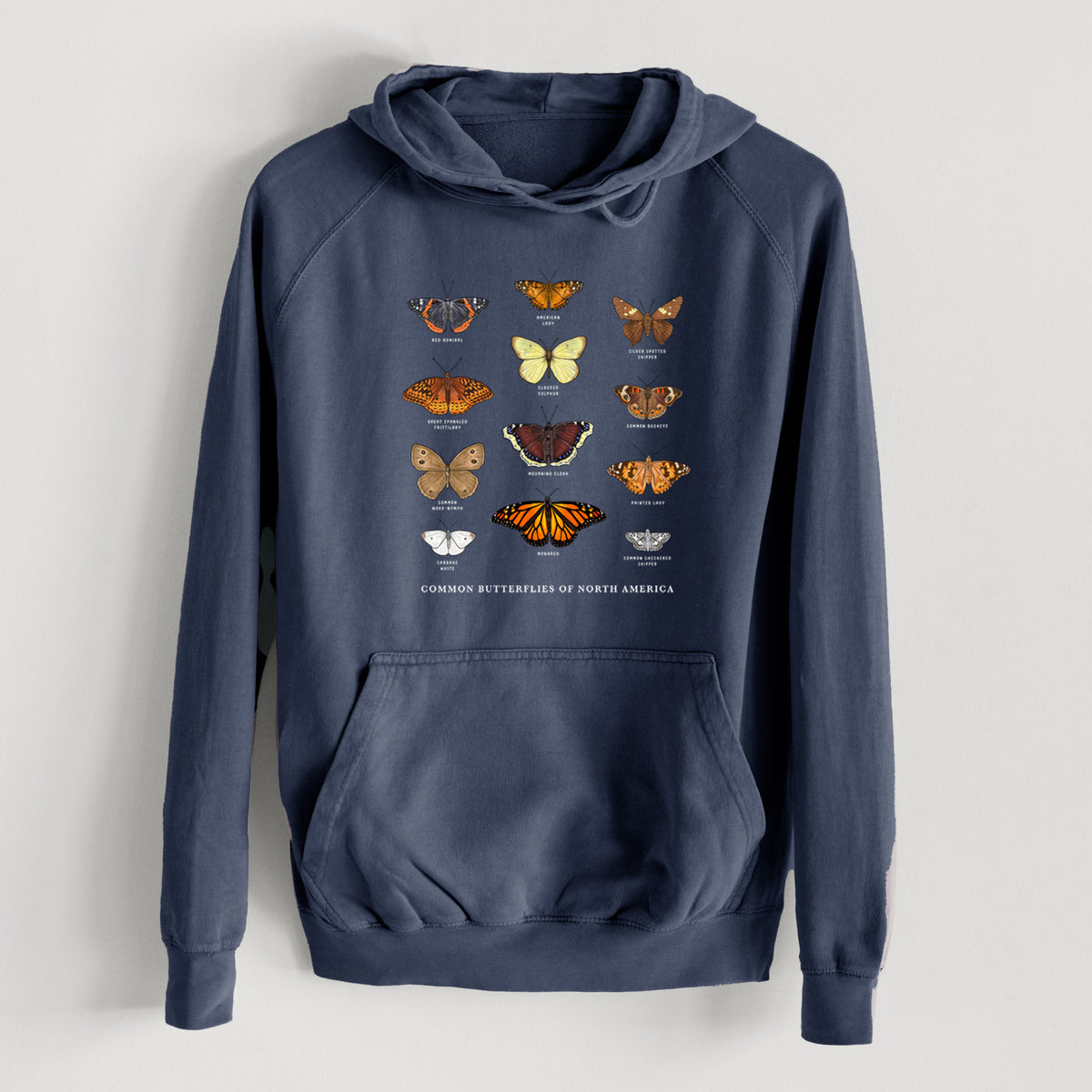 Common Butterflies of North America  - Mid-Weight Unisex Vintage 100% Cotton Hoodie