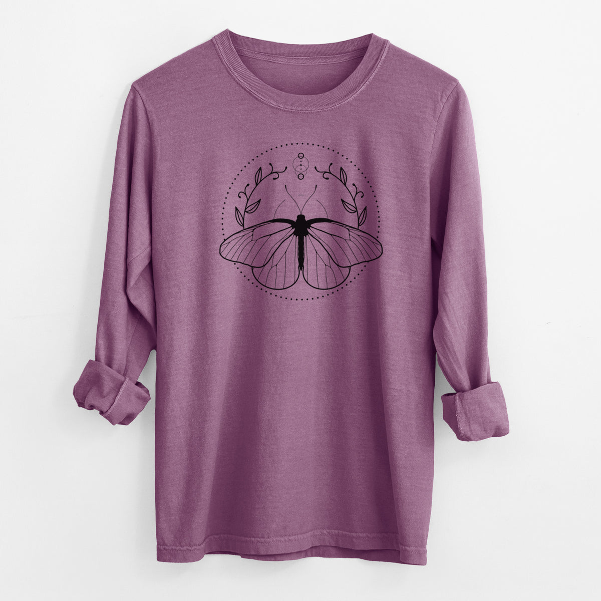 Aporia crataegi - Black Veined White Butterfly - Men&#39;s Heavyweight 100% Cotton Long Sleeve